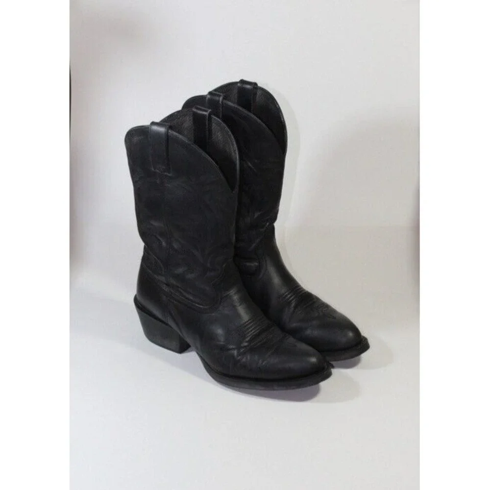 Tony Lama Mens Cowboy Western Boots Black Leather BB2020 Pull On Stitched 9.5 D